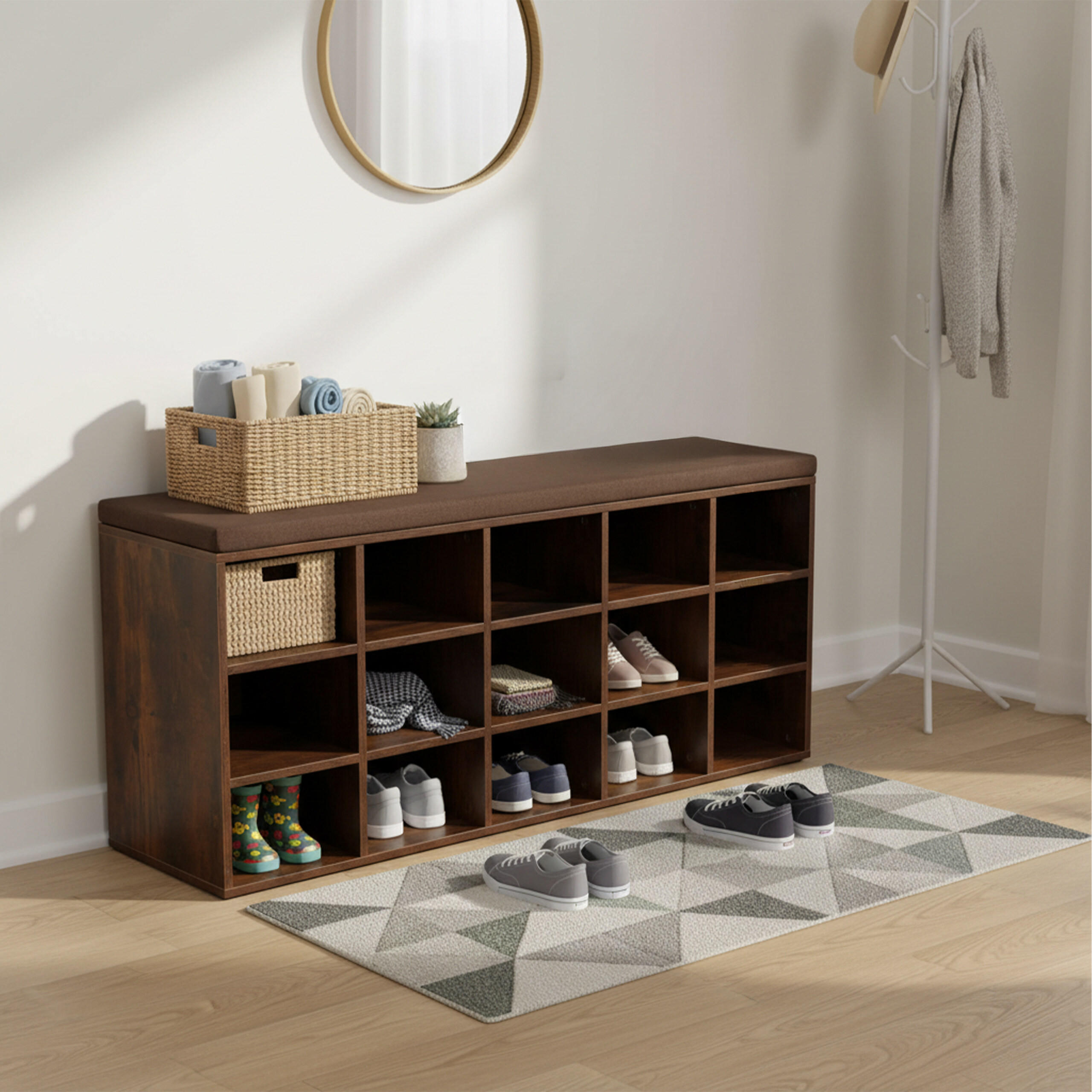 SCHUHBANK - Dunkelbraun, Holzwerkstoff/Textil (105/48/30cm) - Relaxdays