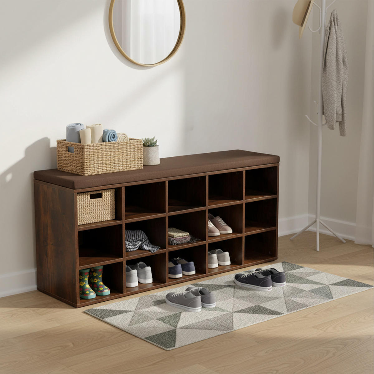 SCHUHBANK - Dunkelbraun, Holzwerkstoff/Textil (105/48/30cm) - Relaxdays