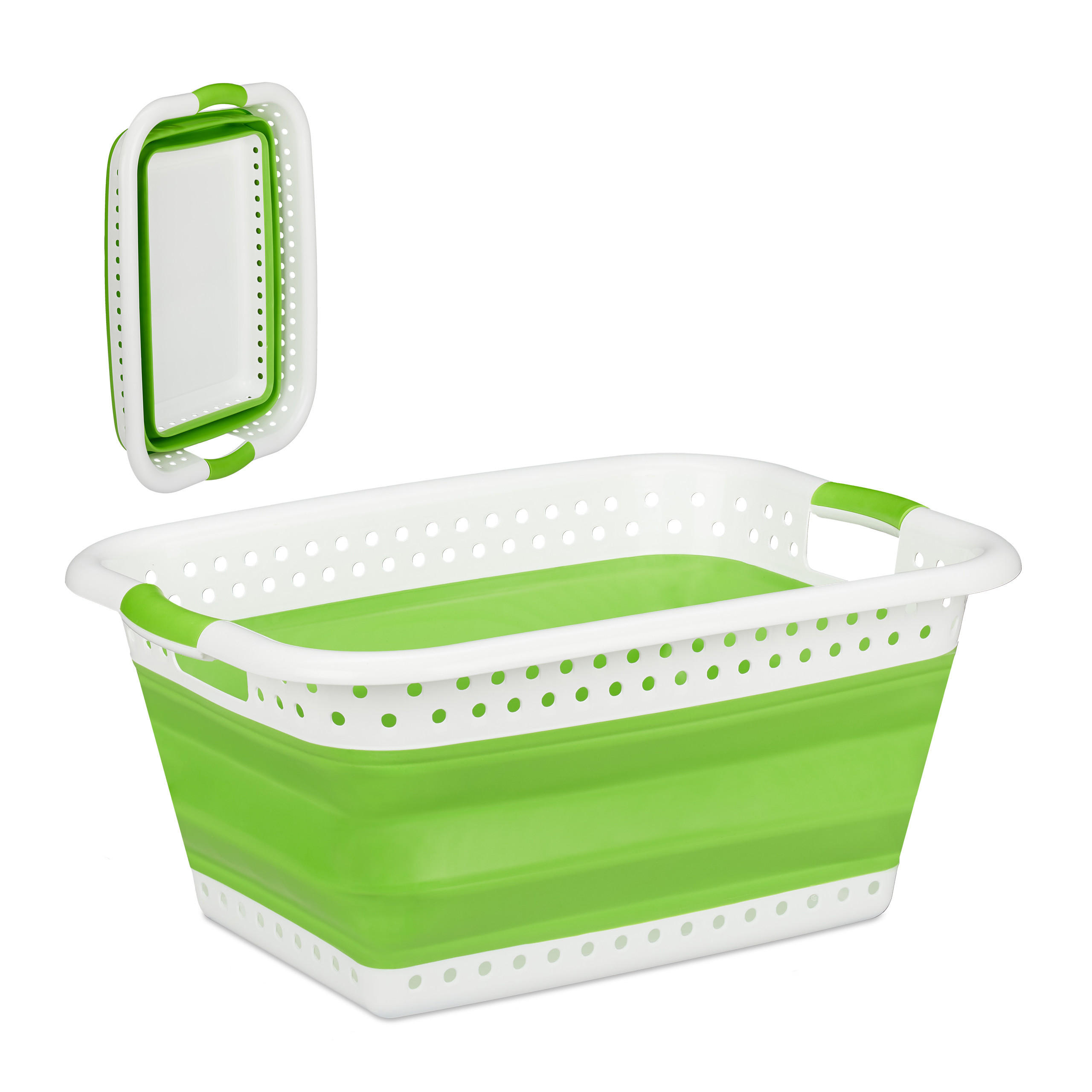 Relaxdays KOŠ NA PRÁDLO Světle zelený skládací plast 37 l