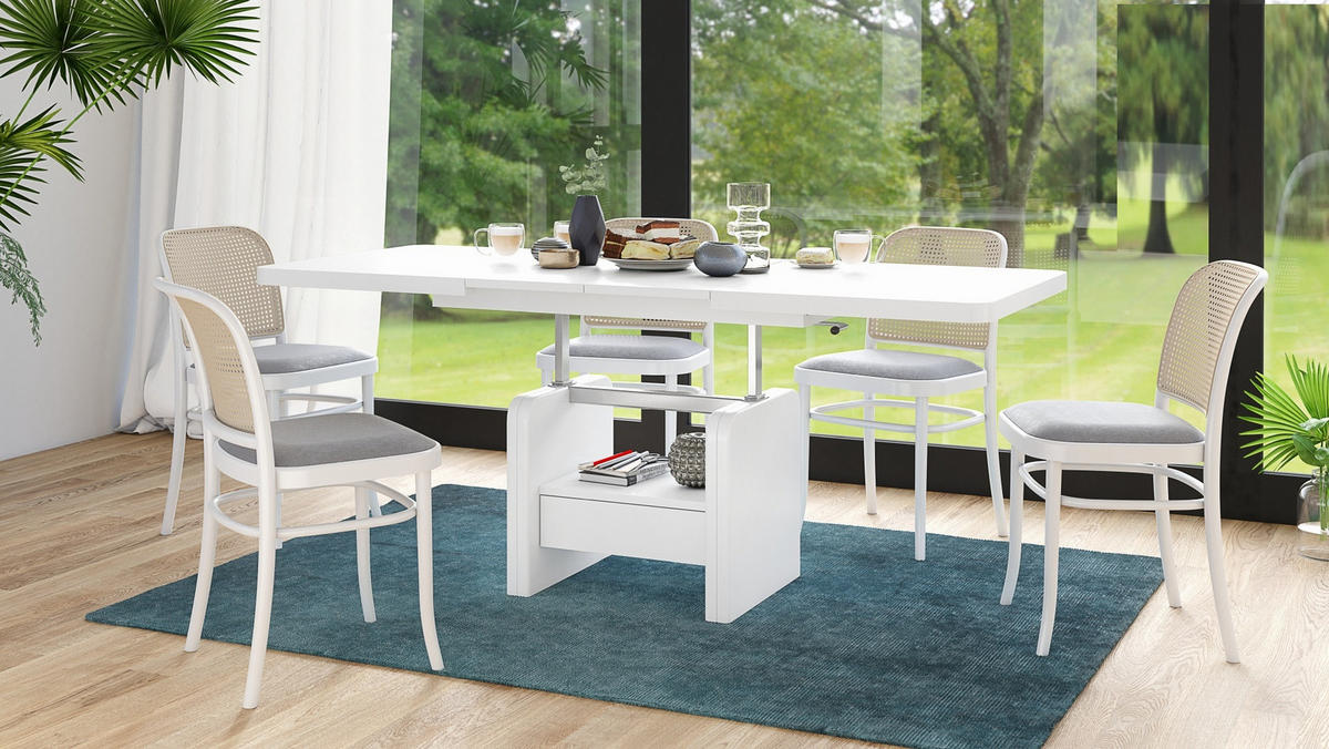 COUCHTISCH rechteckig Weiß höhenverstellbar ausziehbar - Weiß, Holzwerkstoff (75/180/75cm) - designimpex