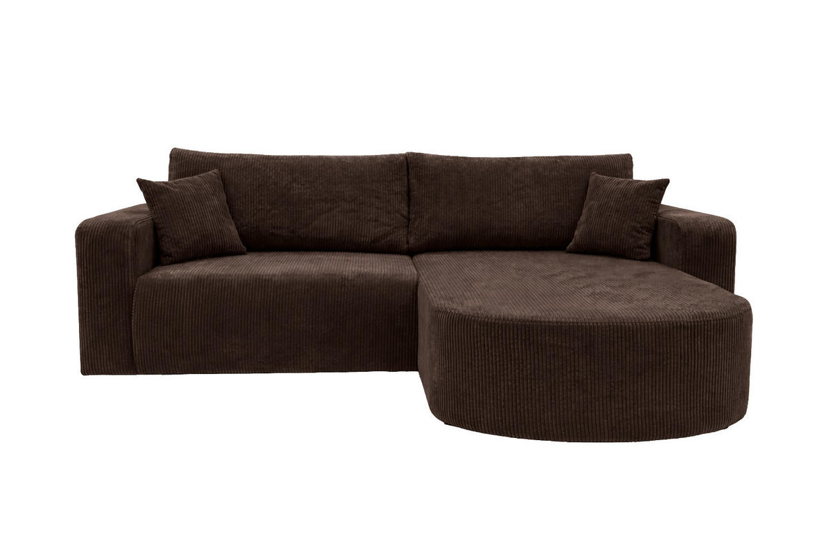 ECKSOFA Mit Schlaffunktion, Cordstoff Poso, Braun, Rechts, ROUND ONE - Braun, Holz (244/175cm) - Kaiser Möbel