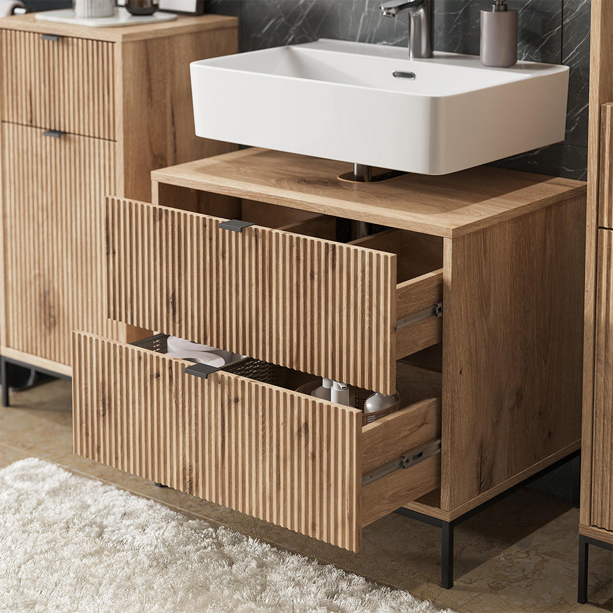 BADMÖBEL-SET Eliza Viking Oak 5 Teile - Eichefarben, Holzwerkstoff (70/63/45.1cm) - Vicco