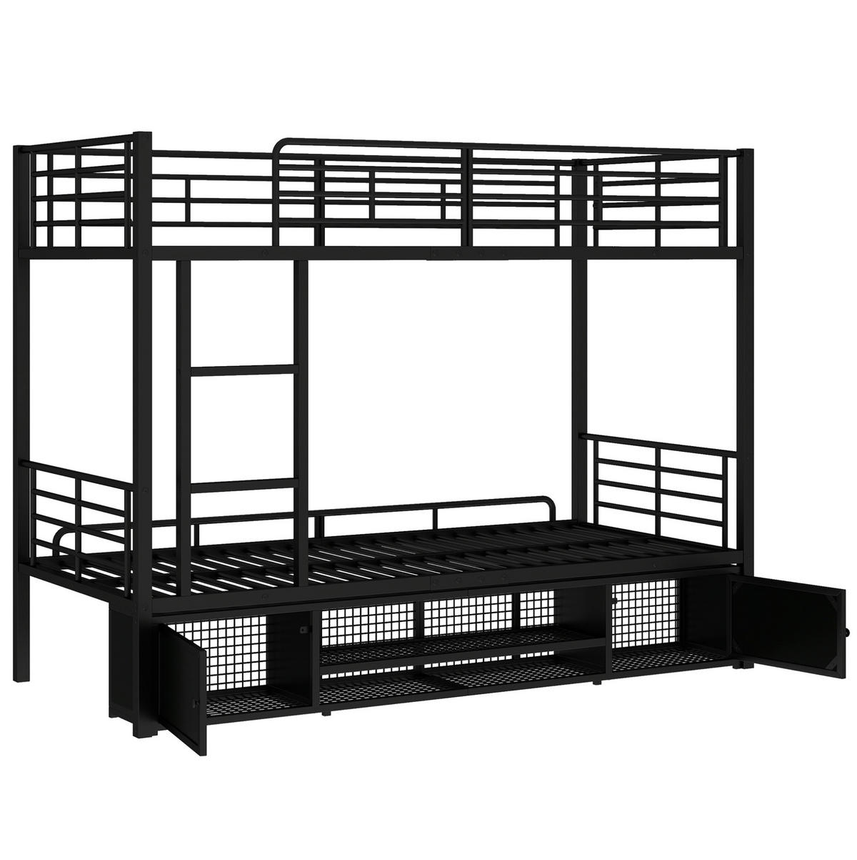 ETAGENBETT mit Schuhregal und 2 Schränken 90x200 cm Metall Schwarz - Schwarz, Metall (90/200cm) - Beauniv