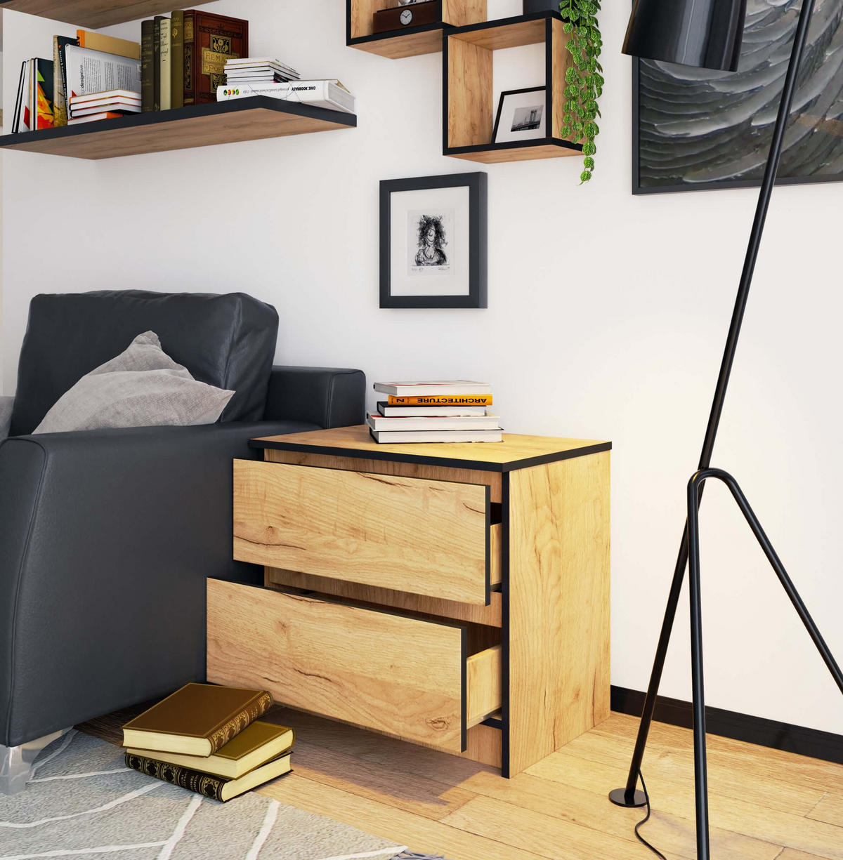 NACHTSCHRANK Eichefarben 60x40x55 cm - Eichefarben, Holzwerkstoff (60/55/40cm) - Akord