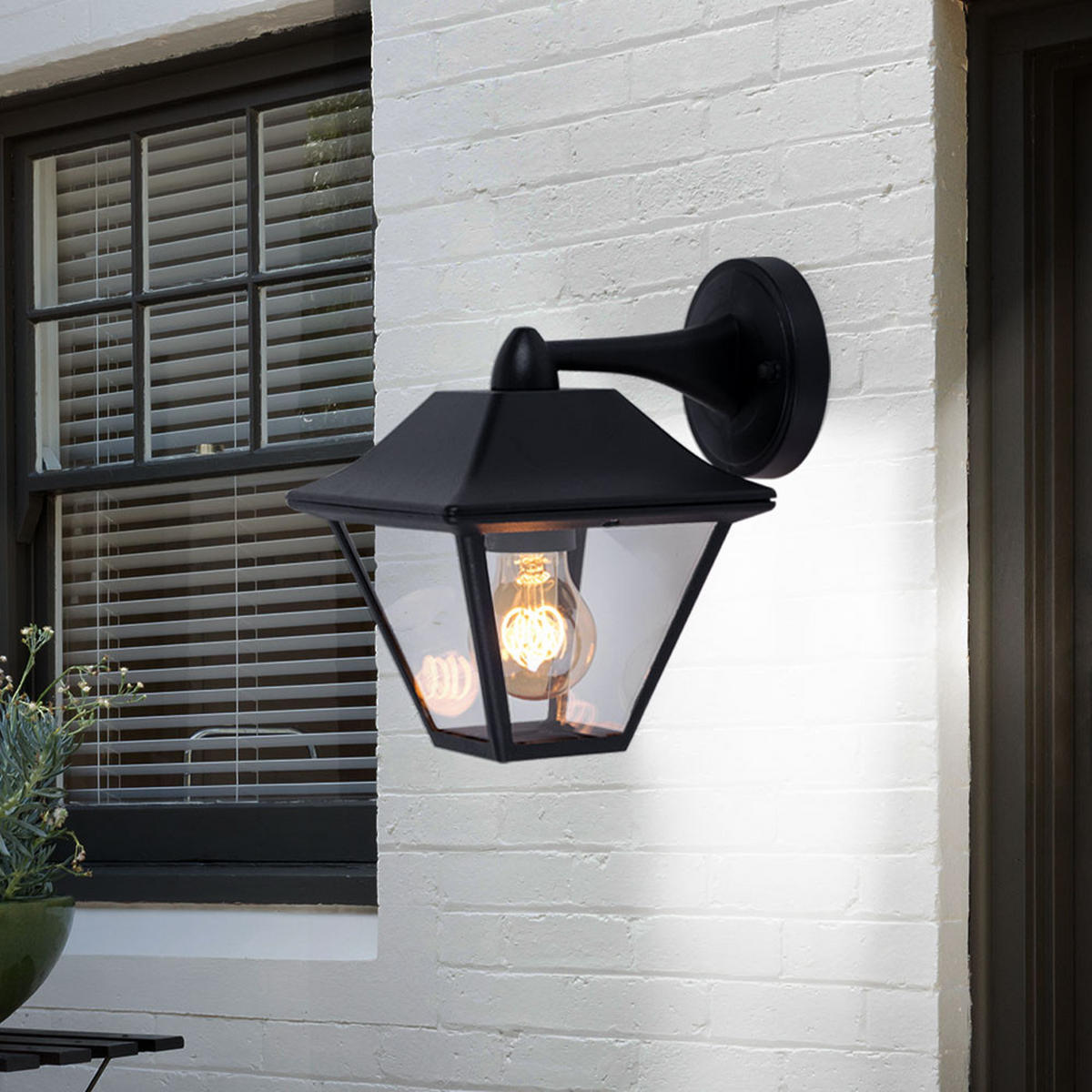 AUSSEN WANDLEUCHTE Alu Schwarz Glas 2er Set - Schwarz, Glas (23.5/22.5/22.5cm)