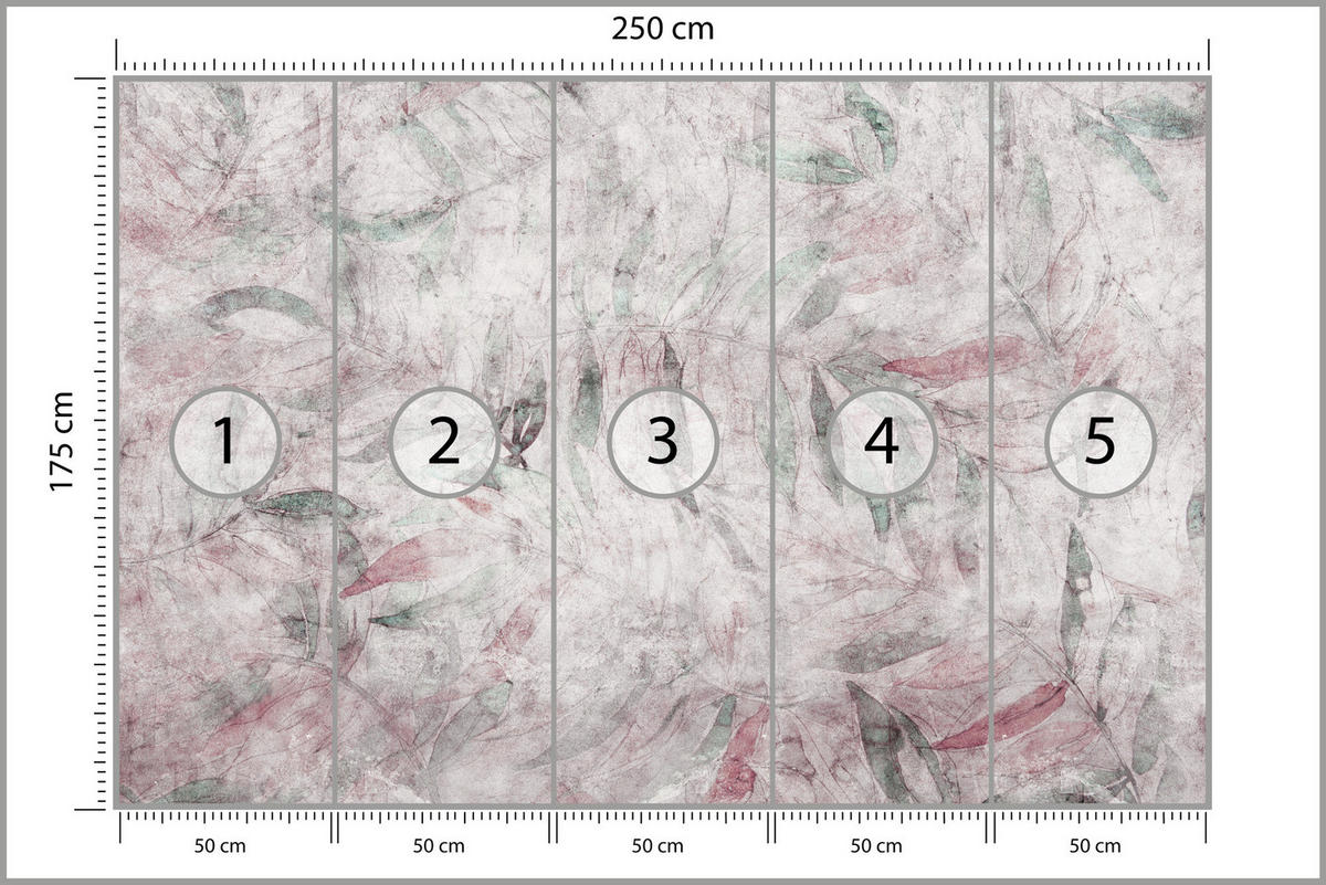 FOTOTAPETE Blätter Beton Abstraktion Vintage 250x175 - Violett/Rosa, Papier (250/175cm) - Muralo