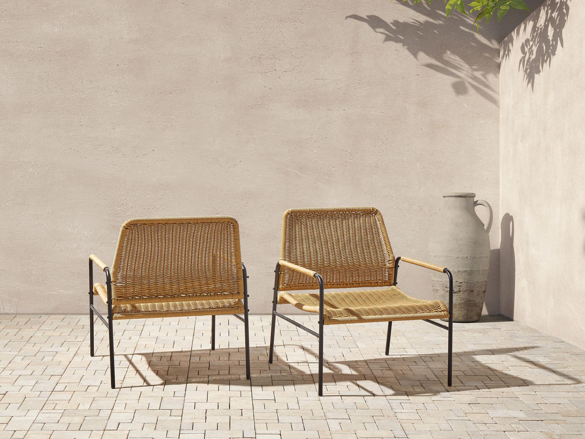 GARTENSTÜHLE 2er-SET aus Rattan Natur Prasimo - Beige/Schwarz, Naturmaterialien (63/78/67cm) - Beliani