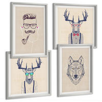 BILDER SET 4er Set - 50x50 cm & 40x60 cm Silberner Rahmen - Stilvolle Tierporträts - Silberfarben, Kunststoff (50/50cm) - TULUP