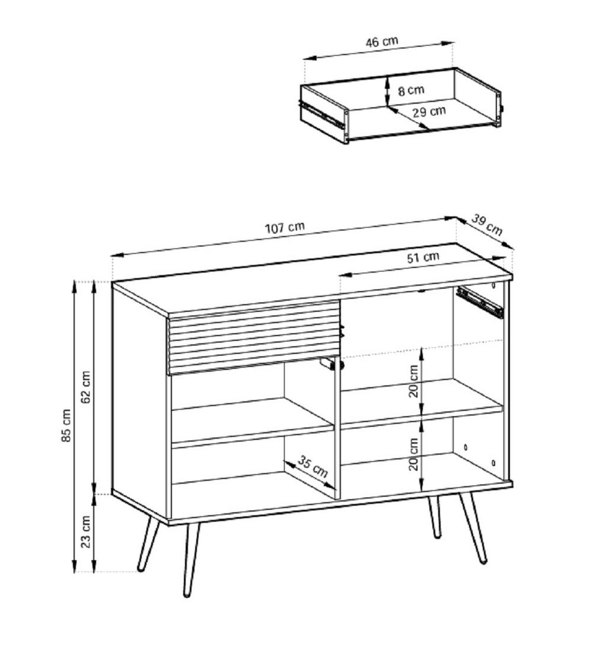 KOMMODE mit Schubladen Rodi - 2 Türen, Weiß + Gold - Goldfarben/Weiß, Holz/Metall (107/85/39cm) - Emporius