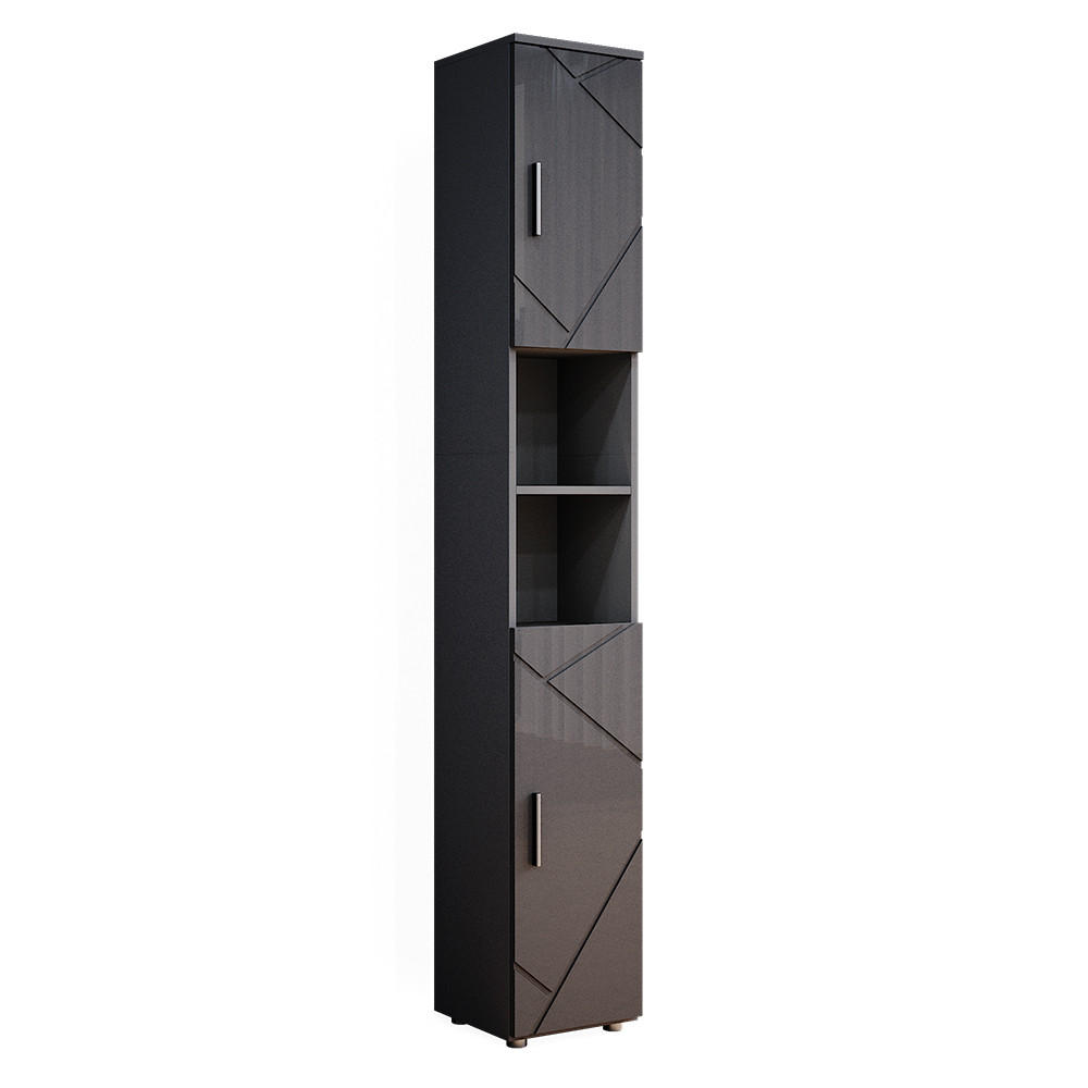 BADSCHRANK Irma Anthrazit Hochglanz 30 x 192 cm - Anthrazit, Holzwerkstoff (30/192/30cm) - Vicco