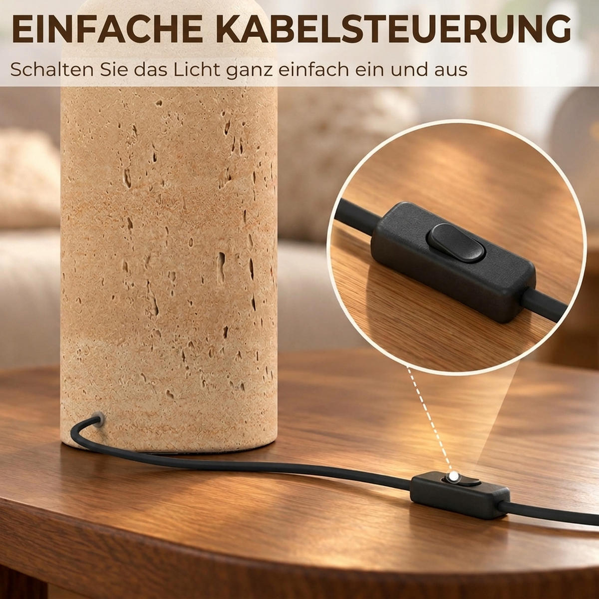TISCHLAMPE Travertin Leinen Beige - Beige, Stein (25/25/48cm) - HOMCOM