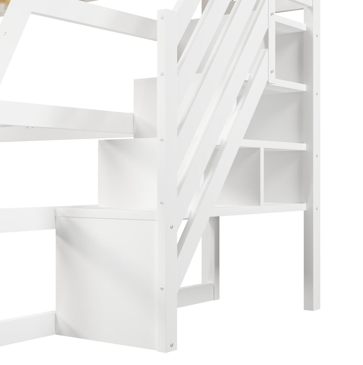HOCHBETT 90/200 cm aus Kiefer und MDF mit Schreibtisch LED-Beleuchtung und Stauraumtreppe Weiß - Weiß, Holzwerkstoff (90/200cm) - Modenvie