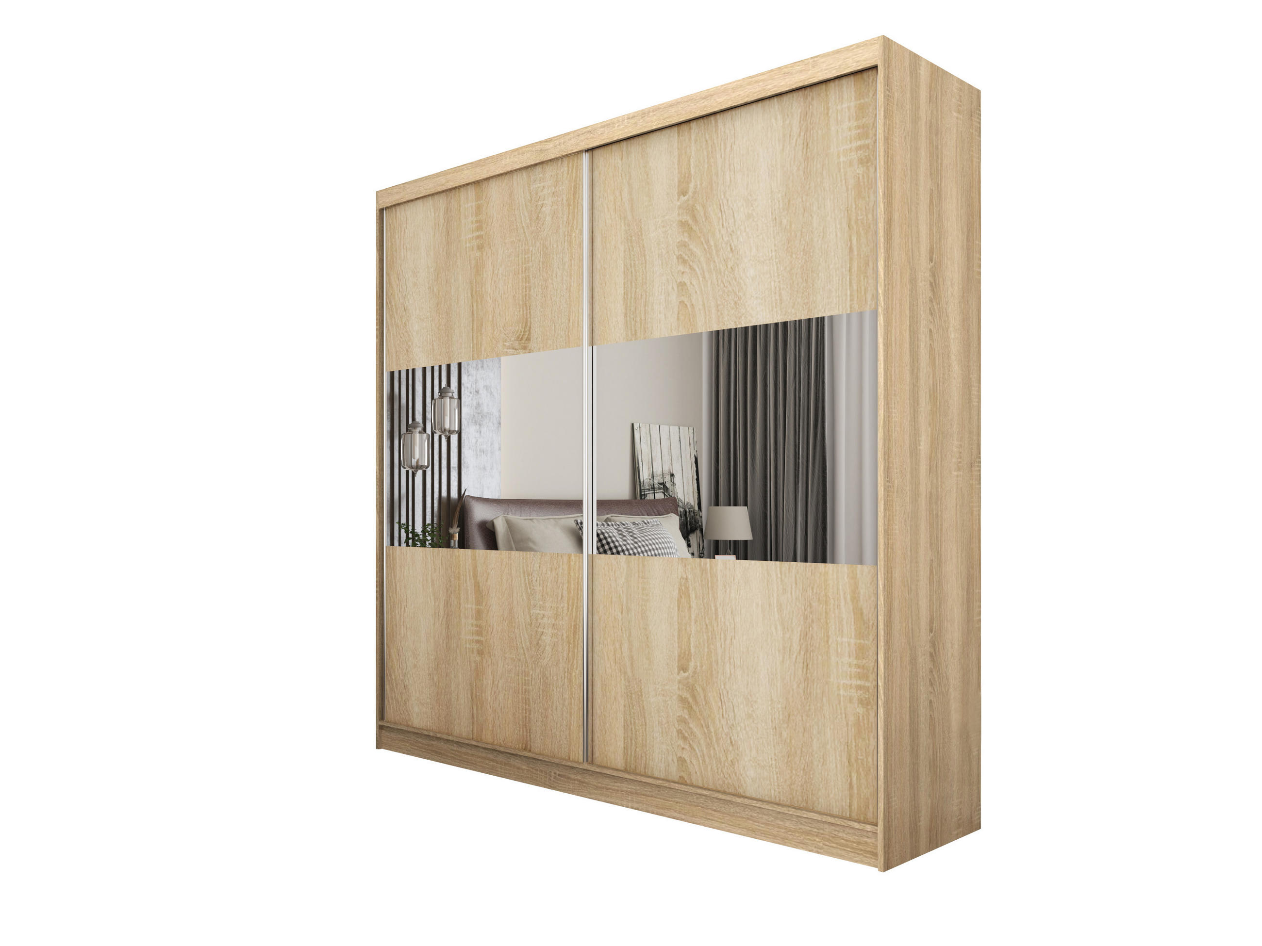 SCHWEBETÜRENSCHRANK ROSALIA 200/216/61 cm 2-türig mit Spiegel Sonoma Eiche - Sonoma Eiche, Holzwerkstoff (200/216/61cm) - MASSENO