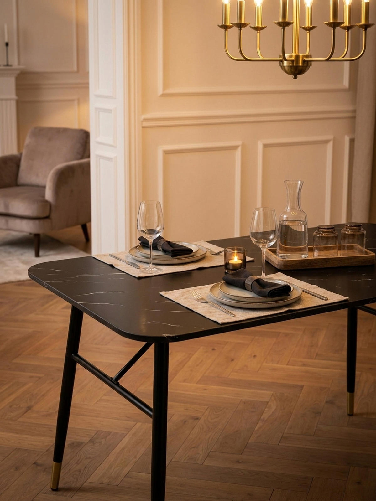 ESSTISCH Marmoroptik Metall Rechteckig Modern Klein, Schwarz 120x60x76 cm - Goldfarben/Schwarz, Holzwerkstoff/Metall (60/120/76cm) - KADIMA DESIGN