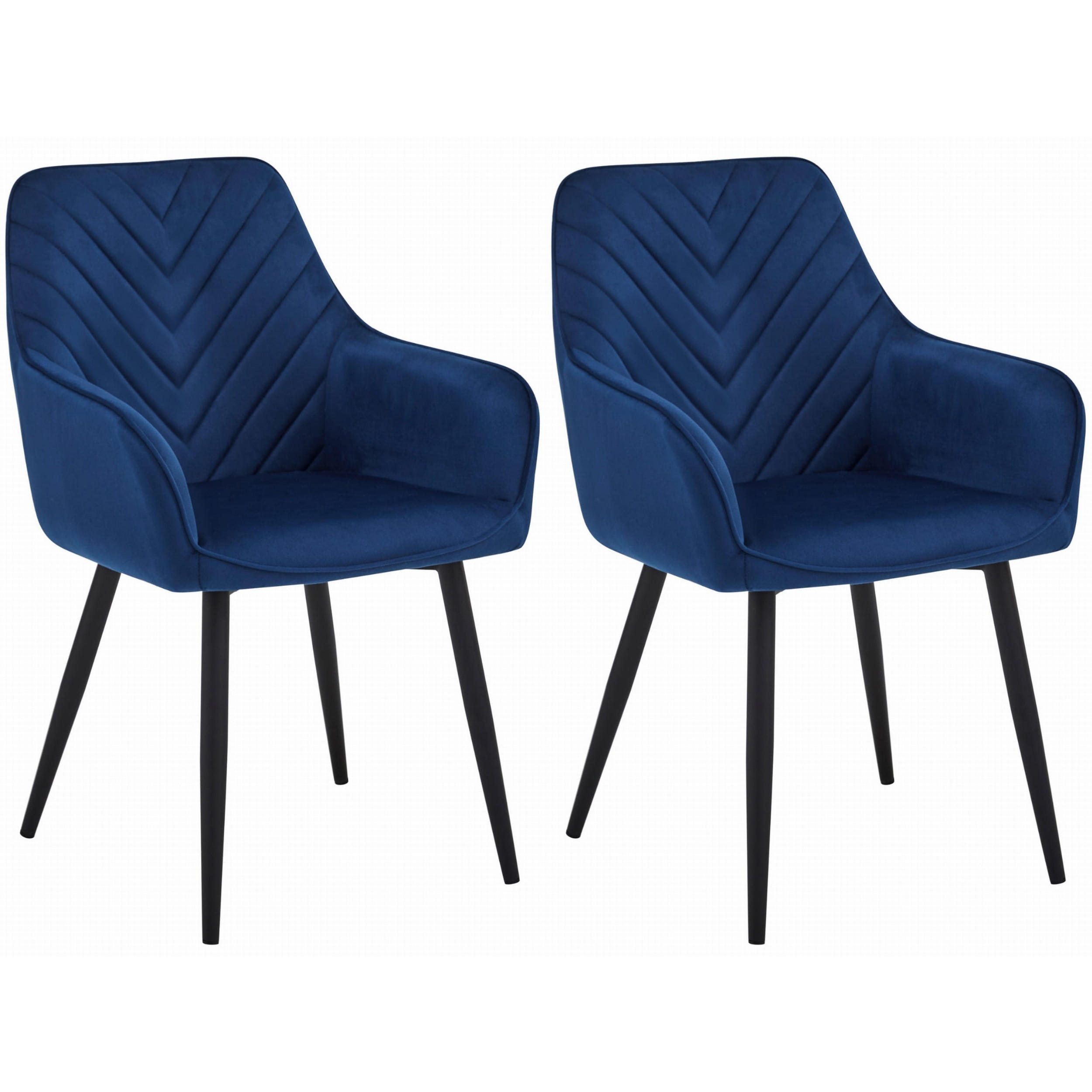 STUHL NEMI 2-er Set, Blau, Schwarz, mit Samtstoff gepolstert - Blau, Textil/Metall (54/84/61cm) - Komodee