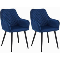 STUHL NEMI 2-er Set, Blau, Schwarz, mit Samtstoff gepolstert - Blau, Textil/Metall (54/84/61cm) - Komodee