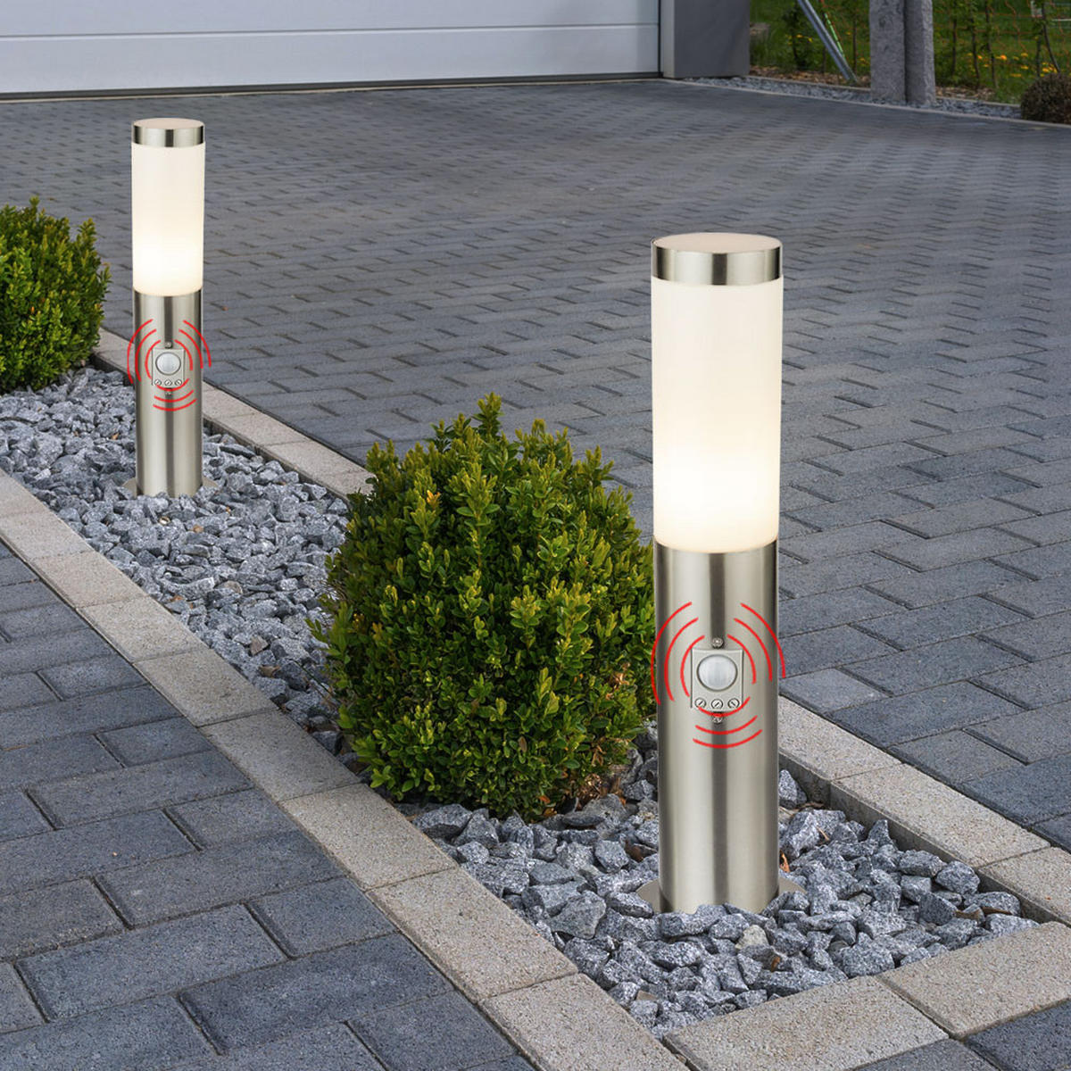 LED AUSSENLEUCHTE Edelstahl Silber 2er Set - Silberfarben, Kunststoff (7.6/45/7.6cm)