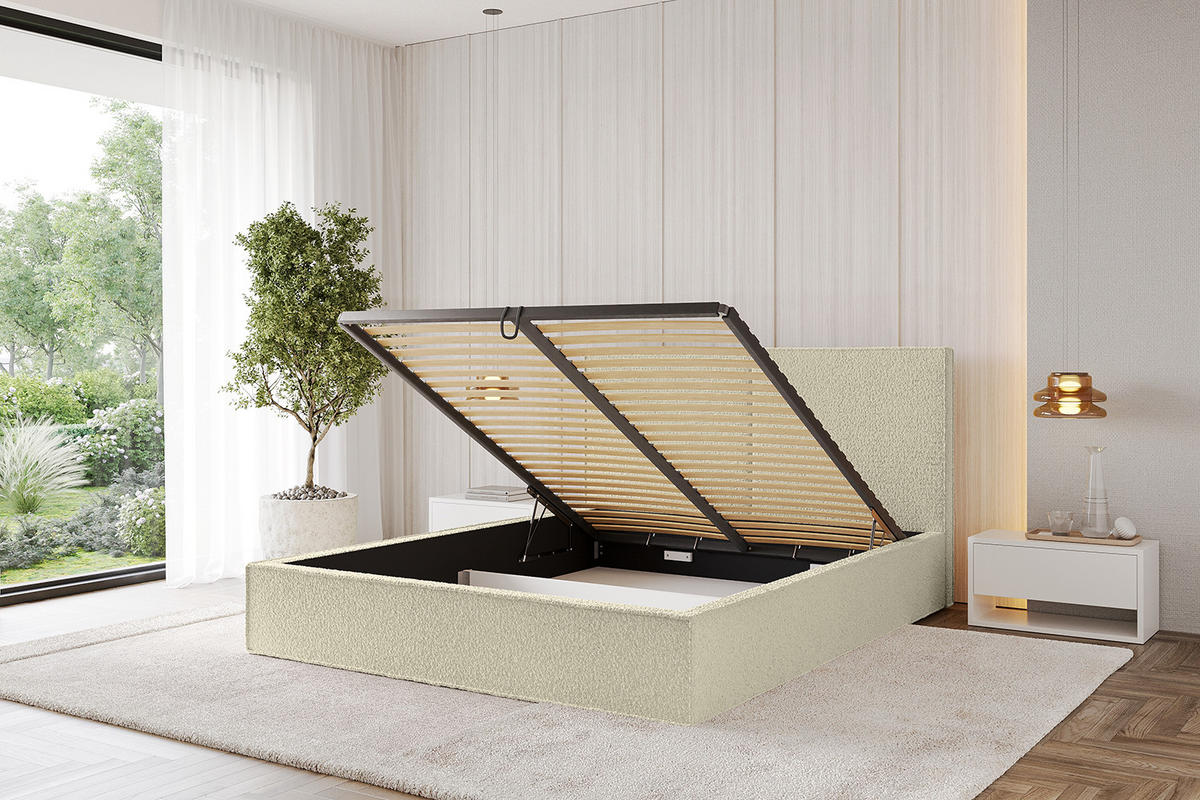 POLSTERBETT mit Bettkasten und Lattenrost, Bett mit Matratze H3/H4 - EMMI 180x200 Beige - Taupe, Holzwerkstoff/Textil (180/200cm) - ALTDECOR
