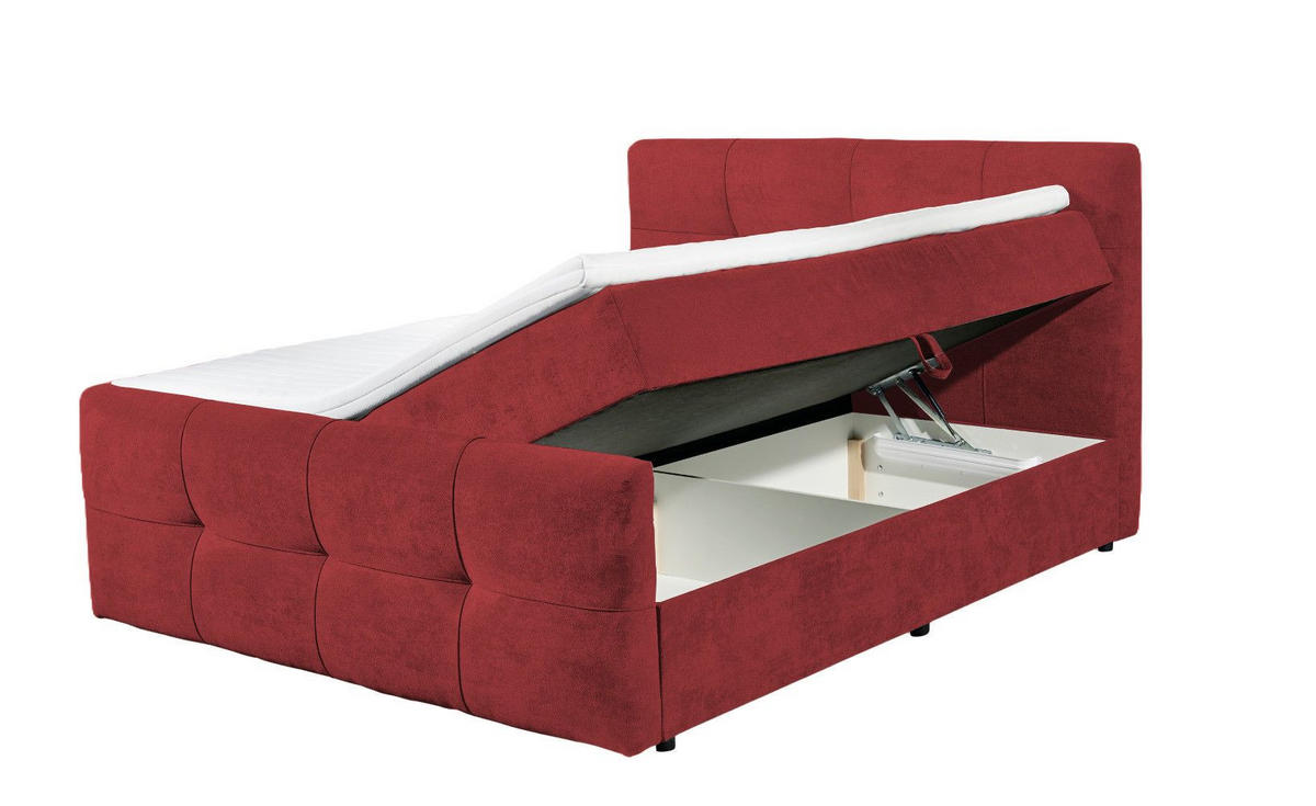 BOXBETT mit 9‑Zonen-Tonnentaschenfederkern-Matratze, HR-30-Topper, Bettkasten - Beere/Rot, Holz/Kunststoff (180/200cm) - ed exciting design