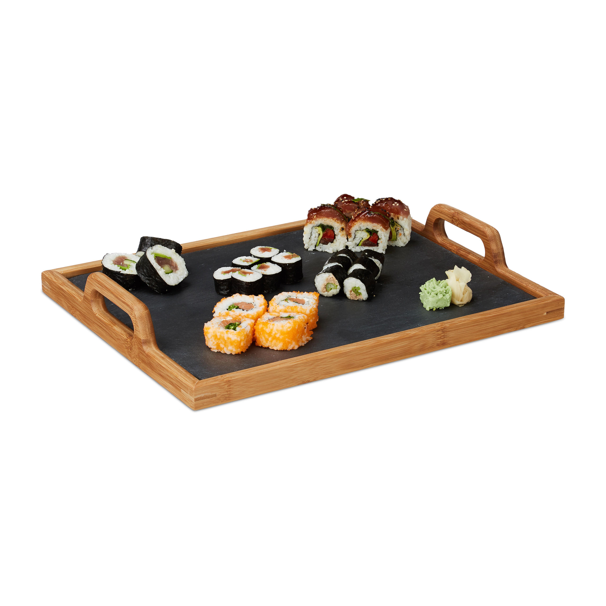 Relaxdays TÁC Přírodní Černá Bambus se břidlicovou deskou 40,5x32 cm