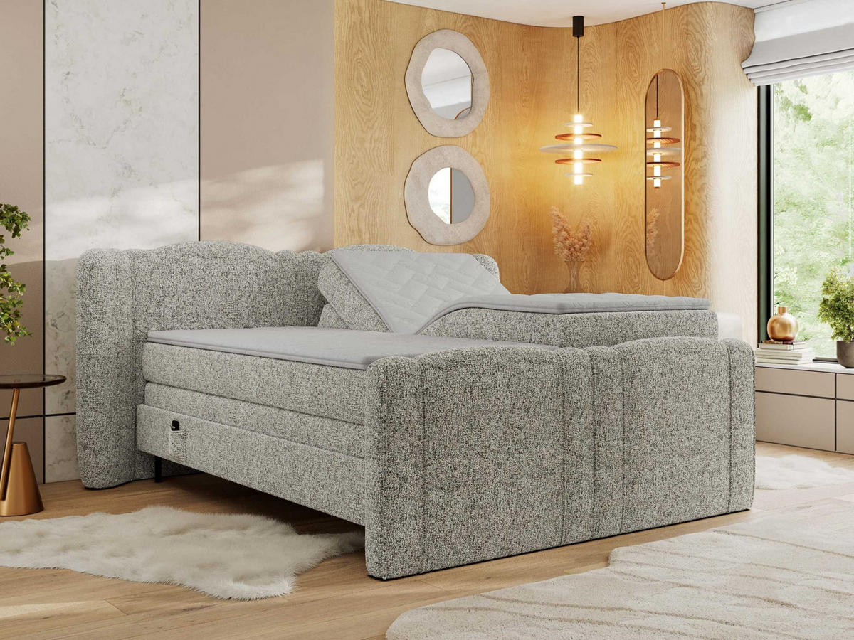 BOXBETT FORTINA 180/200 - Beige Struktur - H3 - Beige, Holz/Textil (180/200cm) - MKS