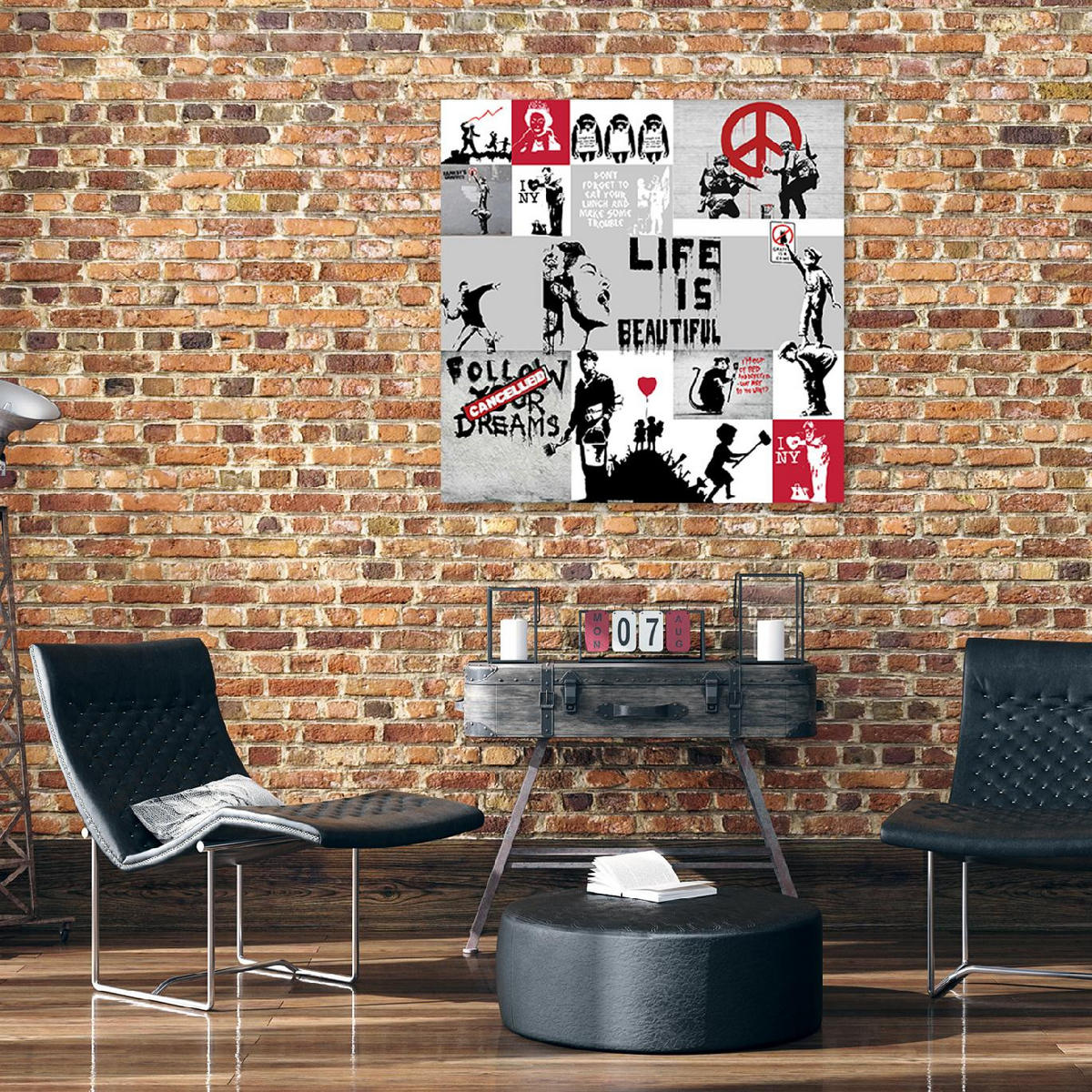 WANDBILD banksy composition graffiti - Grau, Textil (40/40cm) - Feeby