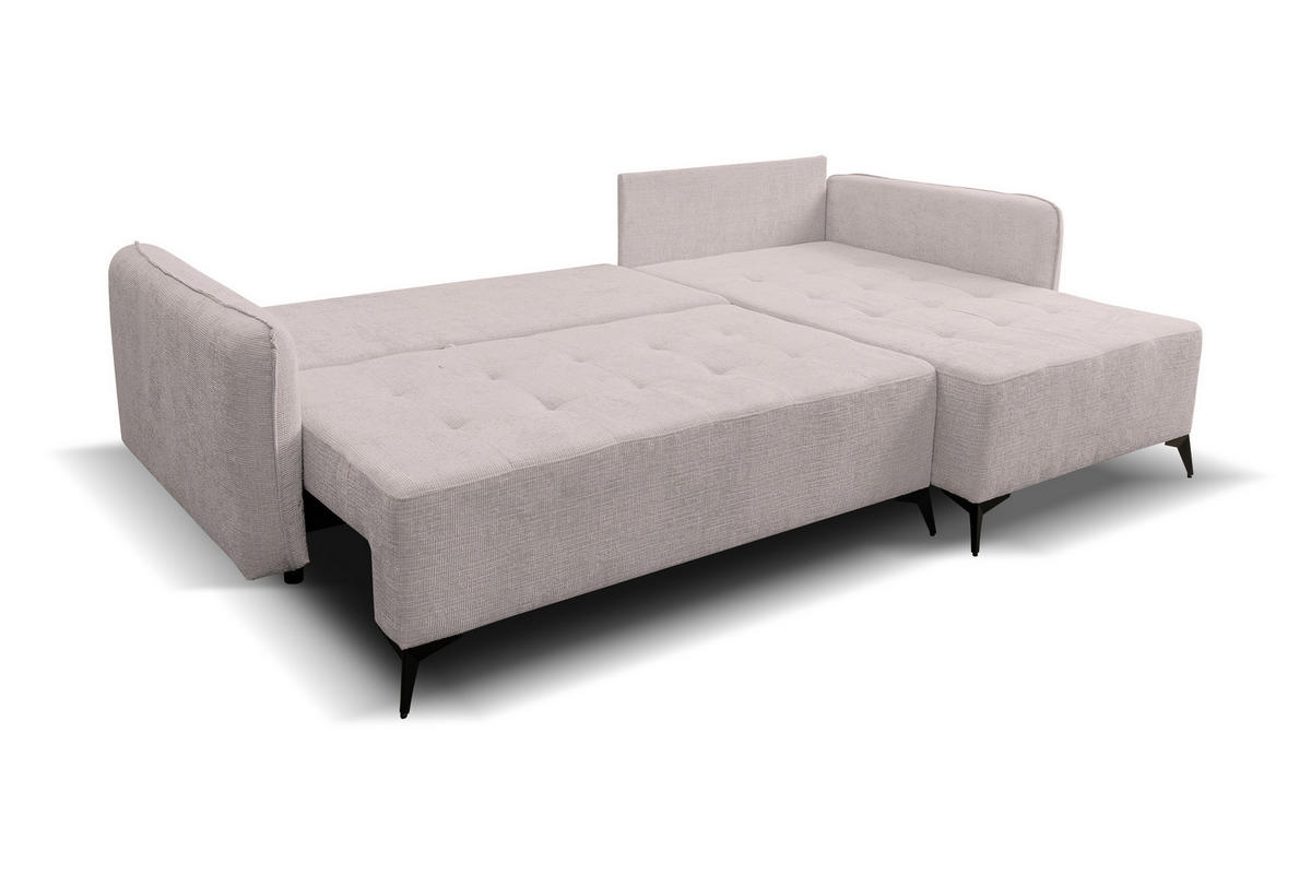ECKSOFA Lucky in L-Form mit Schlaffunktion und Bettkasten, Farbe: Beige, Strukturstoff, Ottomane Links oder Rechts - Beige, Textil (275/160cm) - VENASI MÖBEL