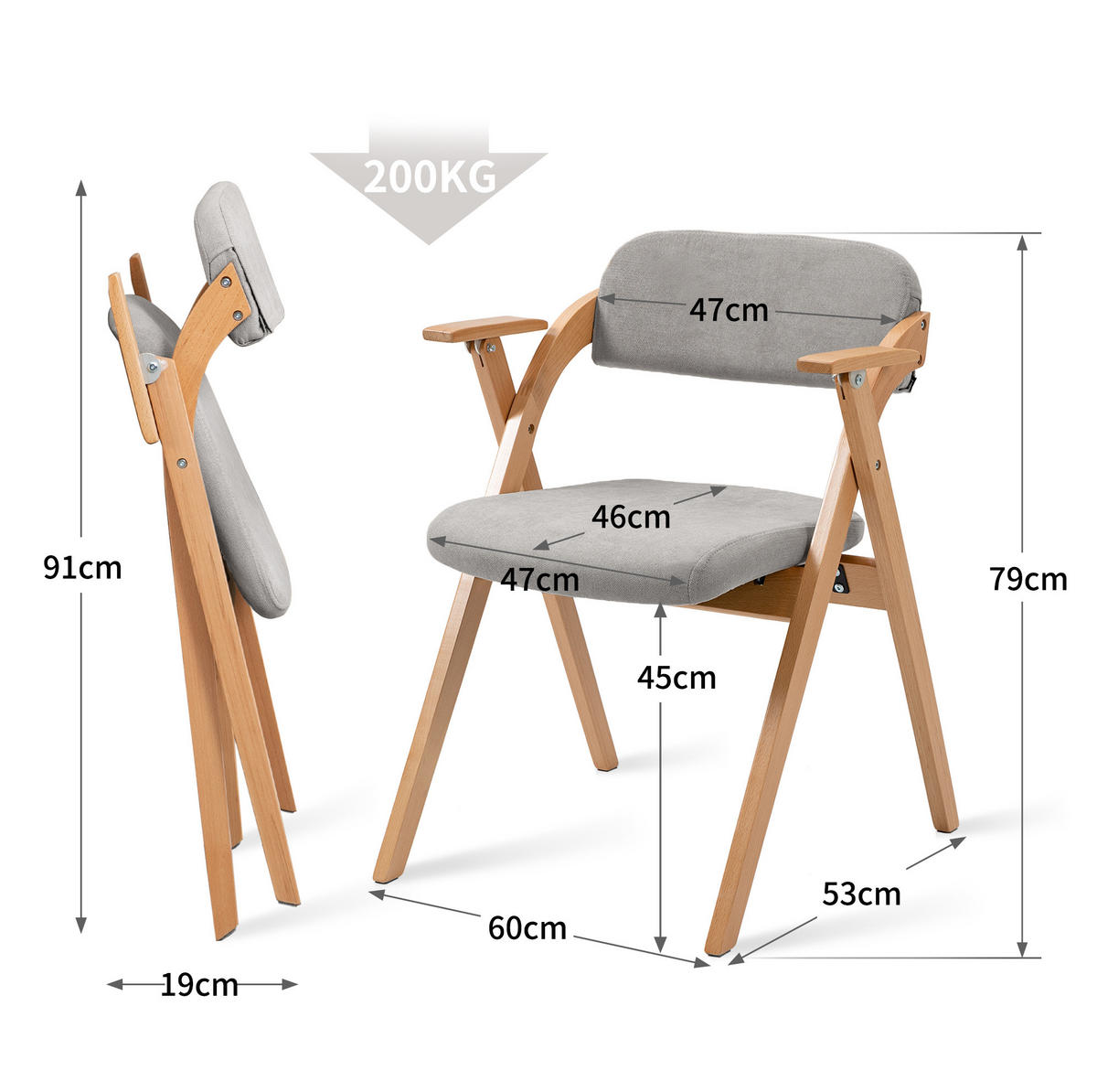 KLAPPSTUHL mit Armlehnen 2er-Set Buchenholz Grau - Grau, Holz (60/79/52.5cm) - Meubliv