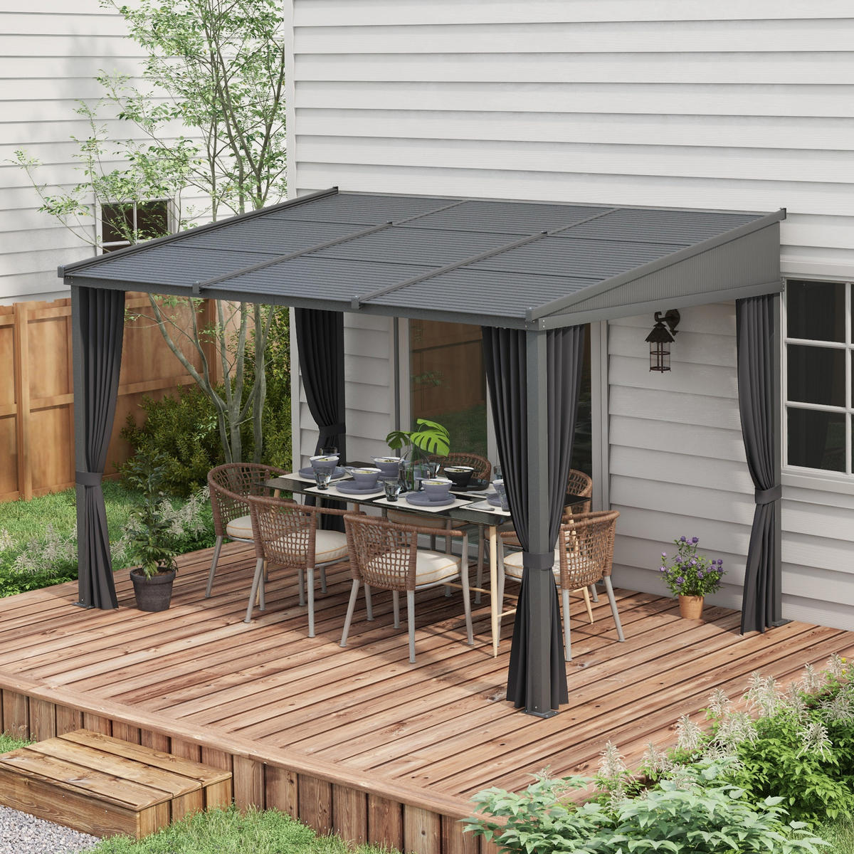 PERGOLA Pavillon, Alu+Metall, Dunkelgrau - Dunkelgrau, Kunststoff/Metall (255/242/365cm) - Outsunny