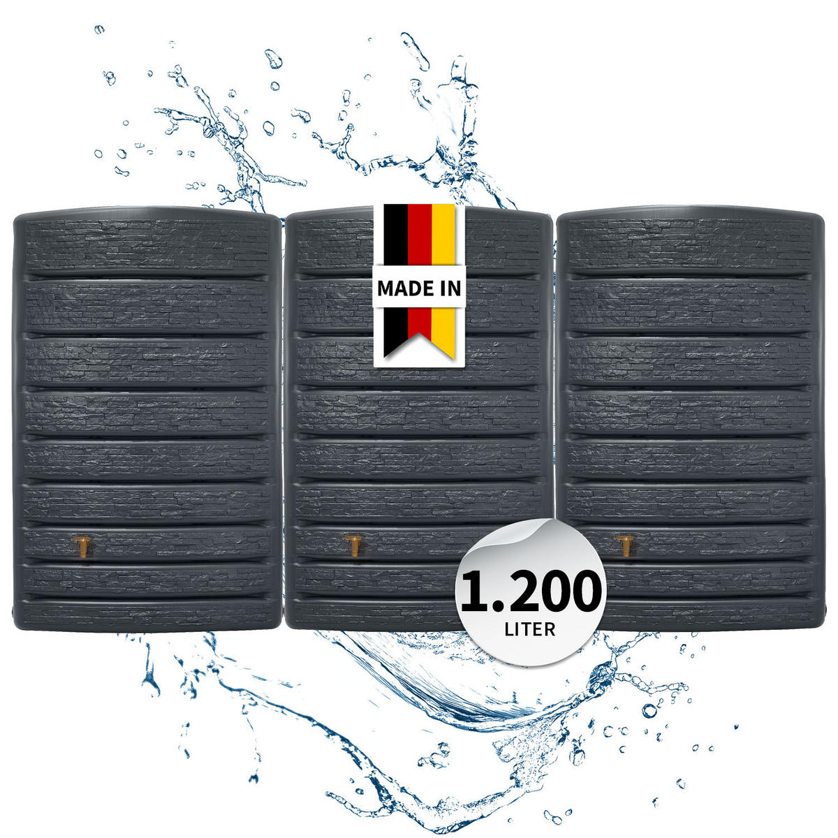 WANDTANK-SET 1200 L graphite grey 3 x 400 L inkl. Verbindungsset - Grau, Kunststoff (377/184/28cm) - 4rain