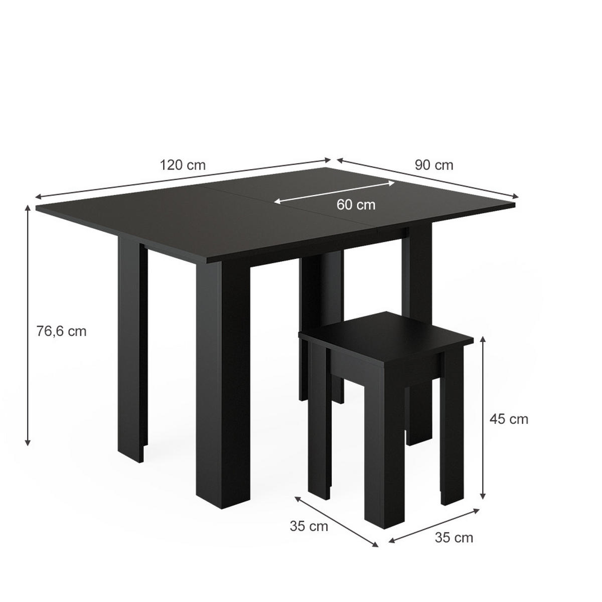 JEDÁLENSKÝ STÔL SO STOLIČKOU Roman čierna - čierna, kompozitné drevo (90/76.6/60cm) - Vicco