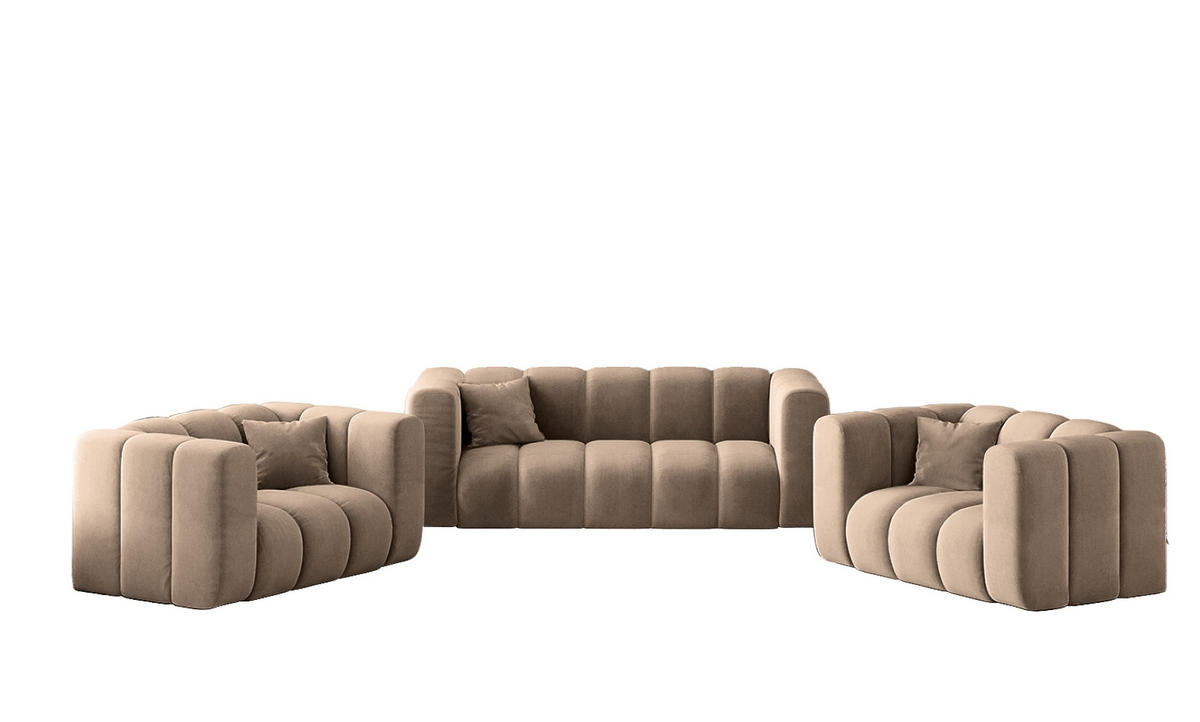 SOFAGARNITUR 2+1+1 Serie Grand Stilvol, Stoff Salvador Salvador Dunkelbeige - Cappuccino, Holz (91/70/197cm) - Kaiser Möbel