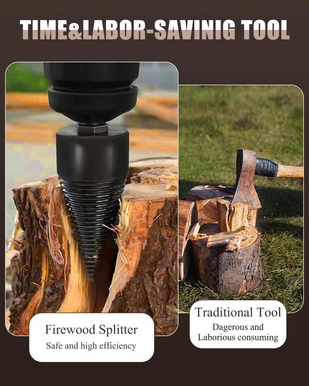 STECHBEITEL – zum Spalten von Holz – 42 mm + 32 mm + 4 Handbohrschrauben - Schwarz, Metall (9/4.2/1cm) - DCA