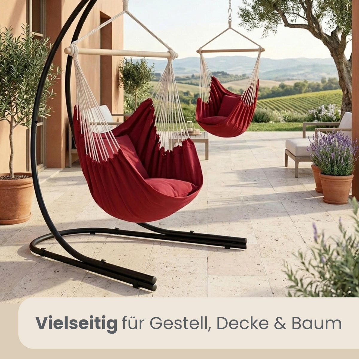 XXL HÄNGESESSEL 185/130 cm Belastbar bis 150 kg Bordeaux - Rot, Textil (130/155/185cm) - Amanka