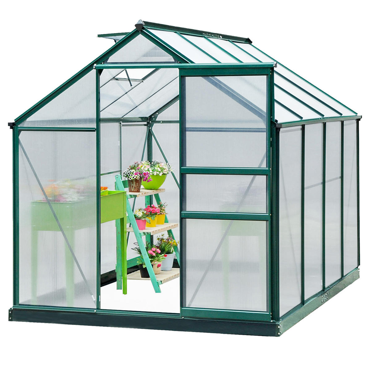 GEWÄCHSHAUS DE-05767 Mit Dachfenster & Schiebetür Transparent - Grün, Kunststoff/Metall (252/201/190cm) - ComfortXL
