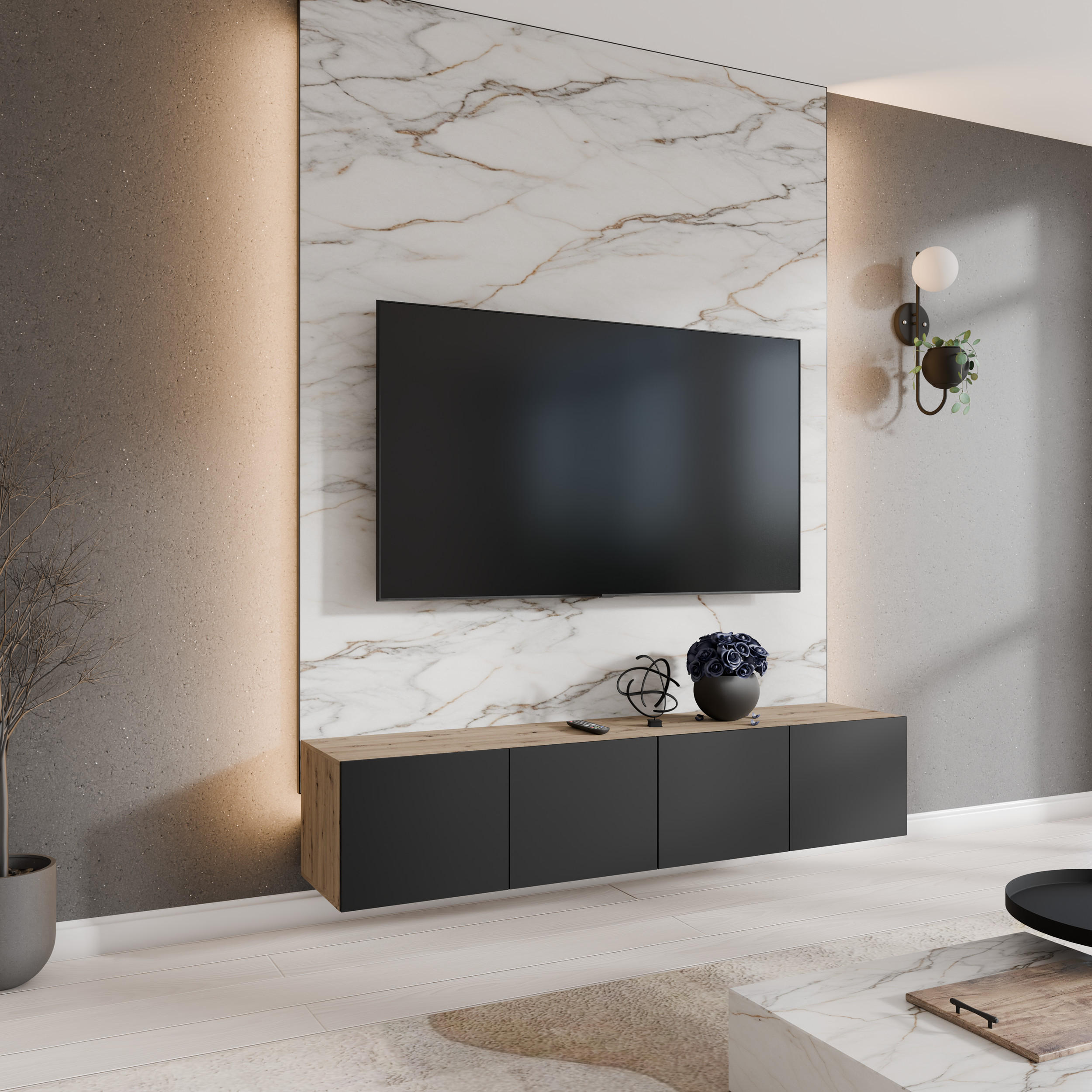 TV-SCHRANK LIO - Schwarz/Eiche Artisan, Holzwerkstoff (200/41/40cm) - Meblini