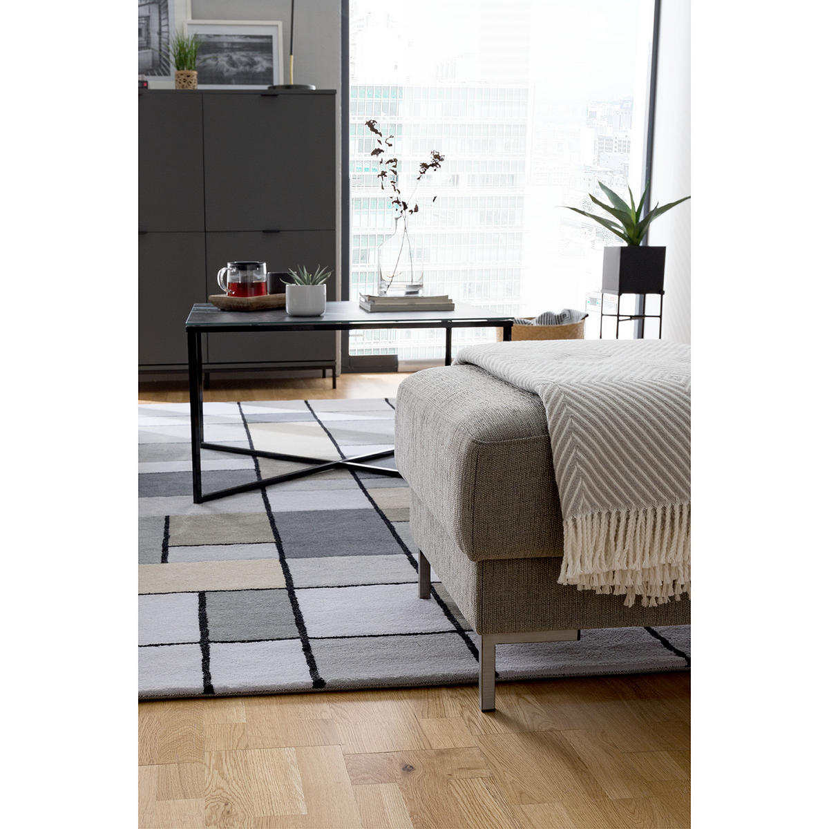 POLSTERHOCKER - Silberfarben/Hellgrau, Textil/Metall (80/44/61cm) - home24