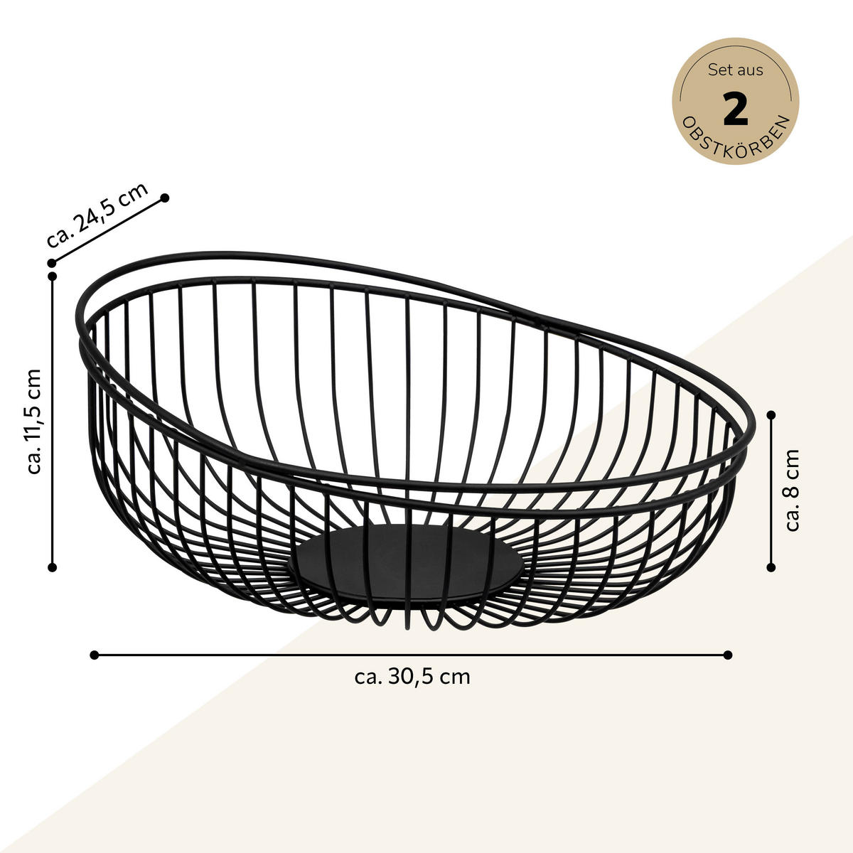 OBSTKORB 2er Set, rund, aus schwarzem Metall - Schwarz, Metall (11.5cm) - eluno