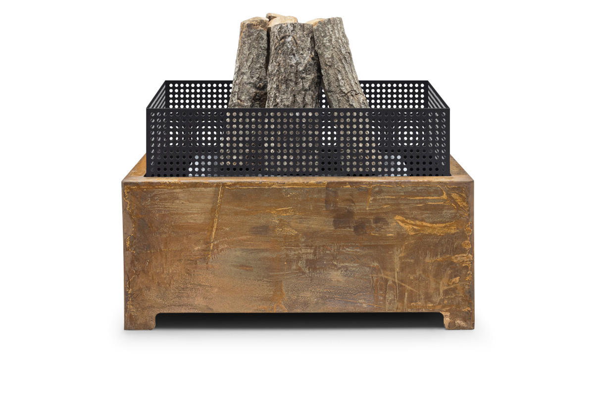 FEUERSCHALE Fireplace Schwarz Corten 55 x 55 x 37 cm 16 kg aus Cortenstahl - Schwarz/Kupferfarben, Metall (55/37/55cm) - The Favilla