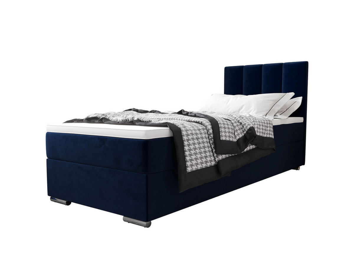 BOXBETT ZILANO 2 mit Matratze H3 und Topper 90x200 Itaka 11 rechts - Dunkelblau, Holz/Textil (90/200cm) - Bedante