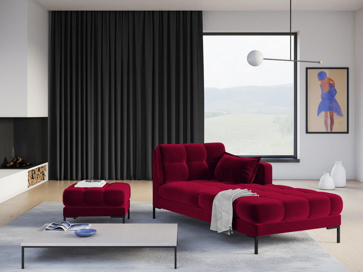 CHAISELONGUE rechts Mamaia aus Samt rot - Rot, Textil (102/75/185cm) - Micadoni