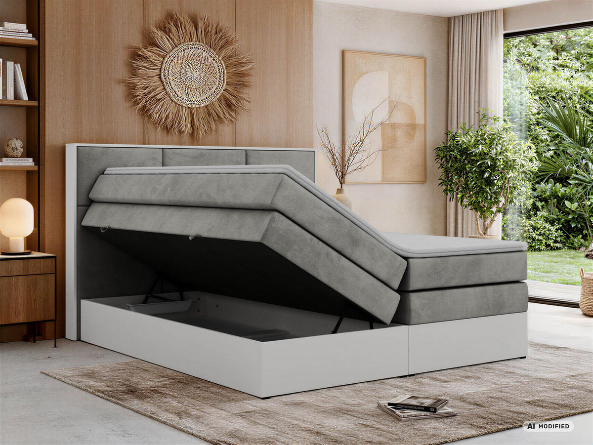 POSTEL BOXSPRING DELVIT KING 160/200 - Světle šedá Samet - Topper Visco - H4 - černá/světle šedá, textil/plast (160/200cm) - MKS