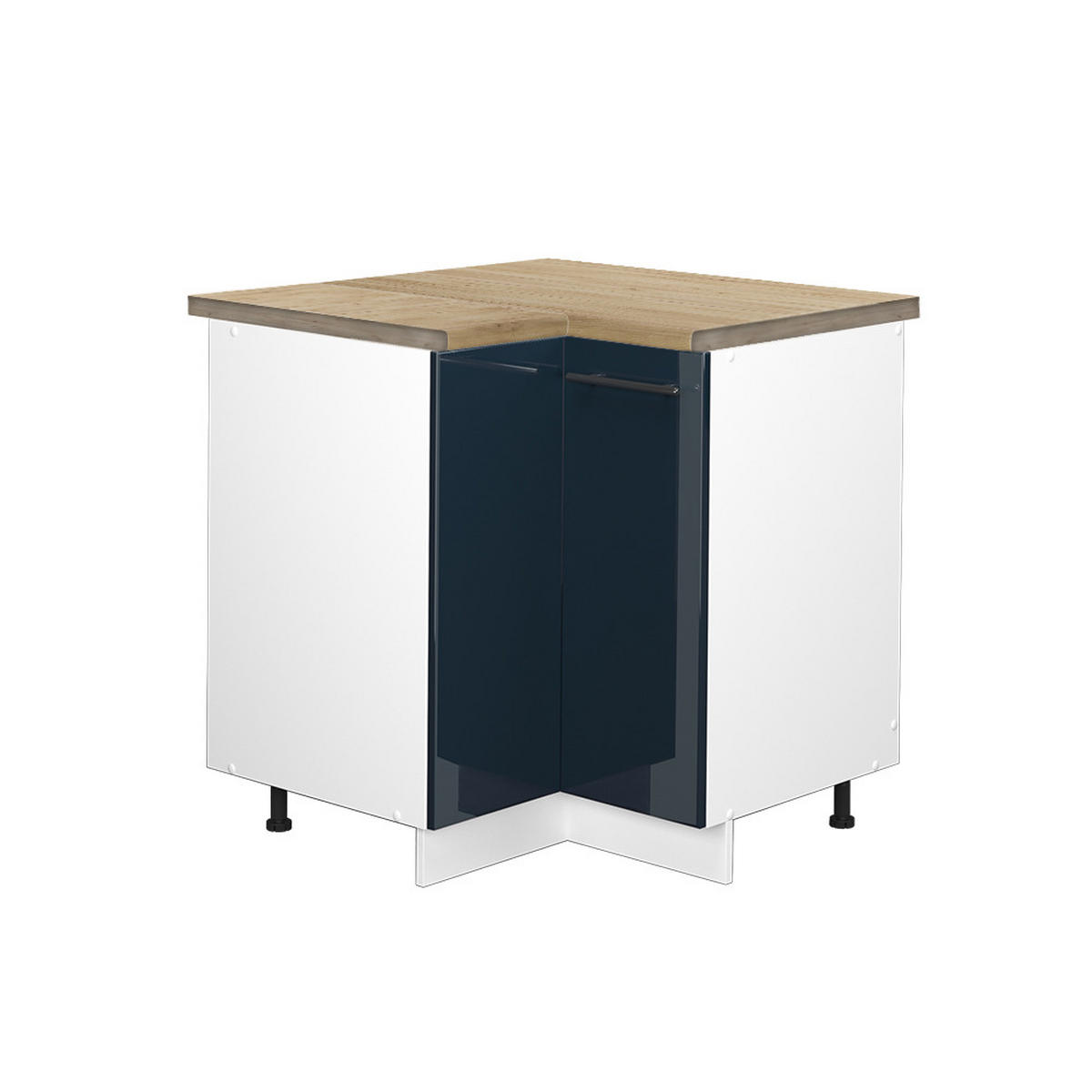 ECKUNTERSCHRANK Fame-Line Dunkelblau Hochglanz 80.5 cm, AP Eiche - Weiß/Dunkelblau, Holzwerkstoff (80.5/82/60cm) - Vicco