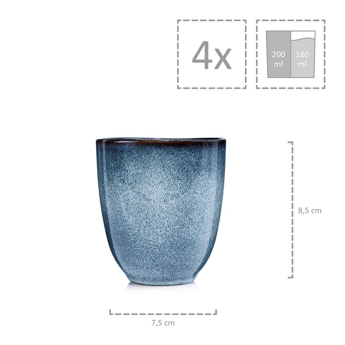 KAFFEEBECHER SET DARWIN - 4 teilig aus Steingut (180 ml) - Blau, Stein (0.18L) - Sänger
