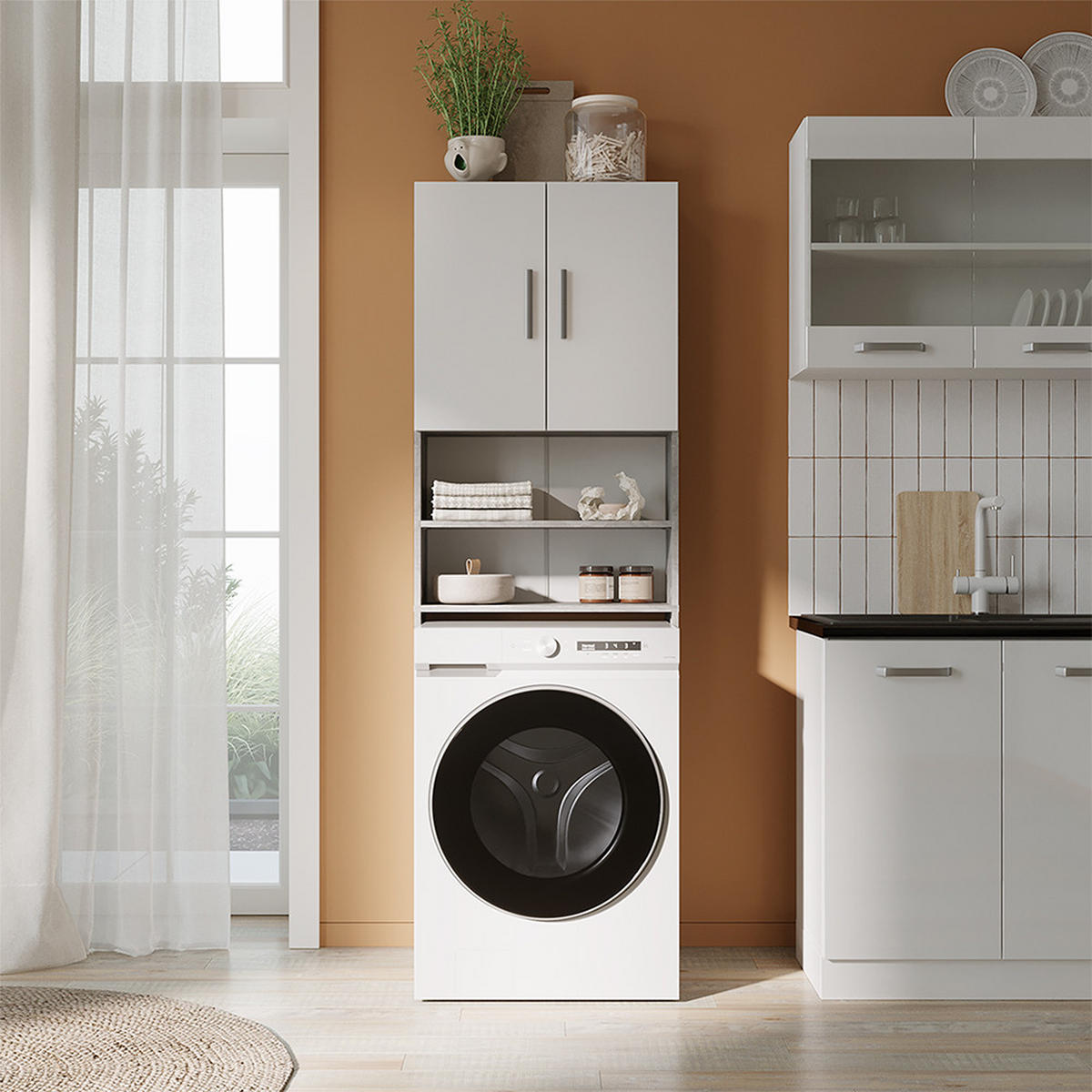 WASCHMASCHINENSCHRANK Beton 64 x 190 cm - Grau, Holzwerkstoff (64/190/26cm) - Vicco