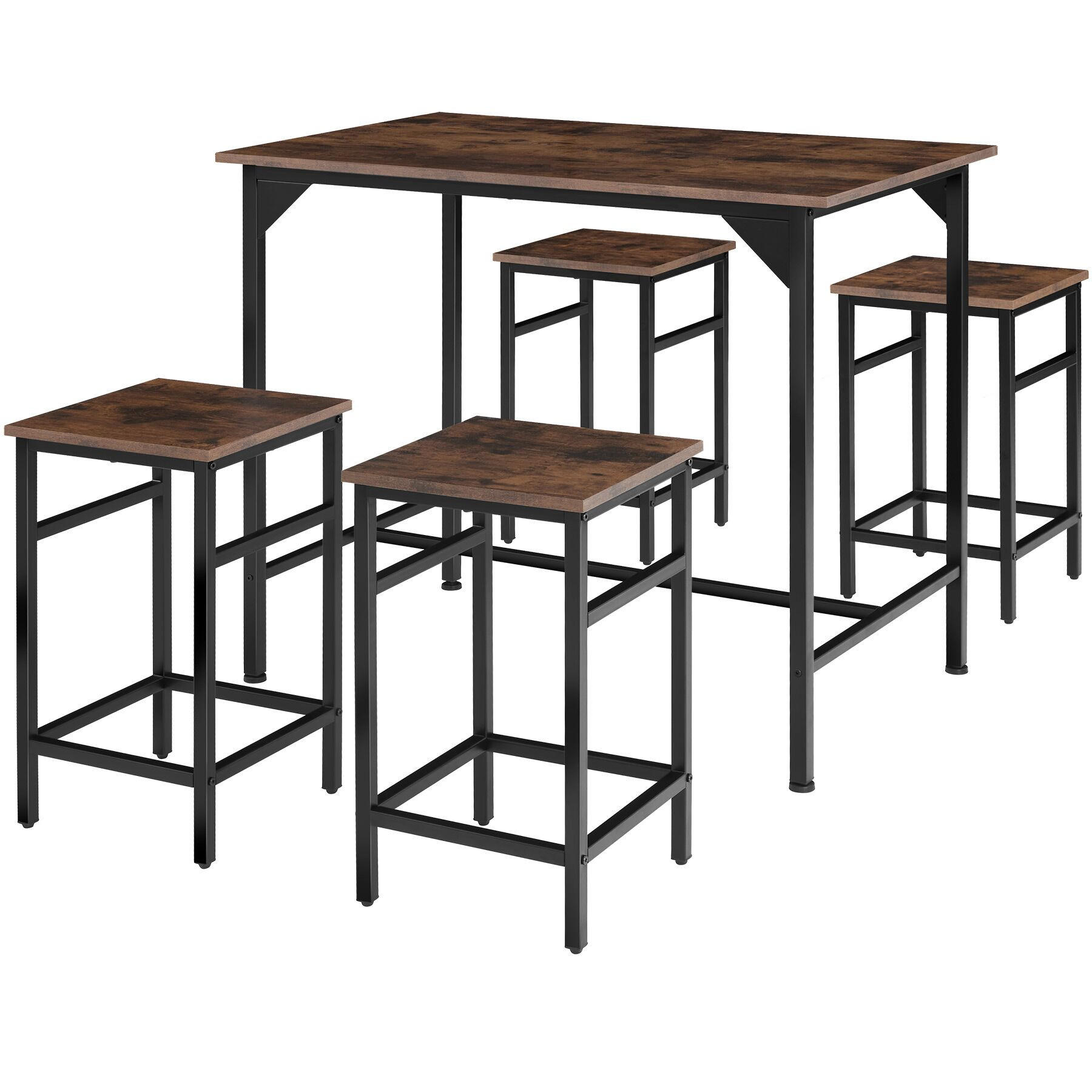 BARTISCH-SET Edinburgh,mit höhenverstellbaren Kunststofffüßen,Industrial Holz dunkel, rustikal - Rostfarben, Holz (124/88.5/100cm) - tectake