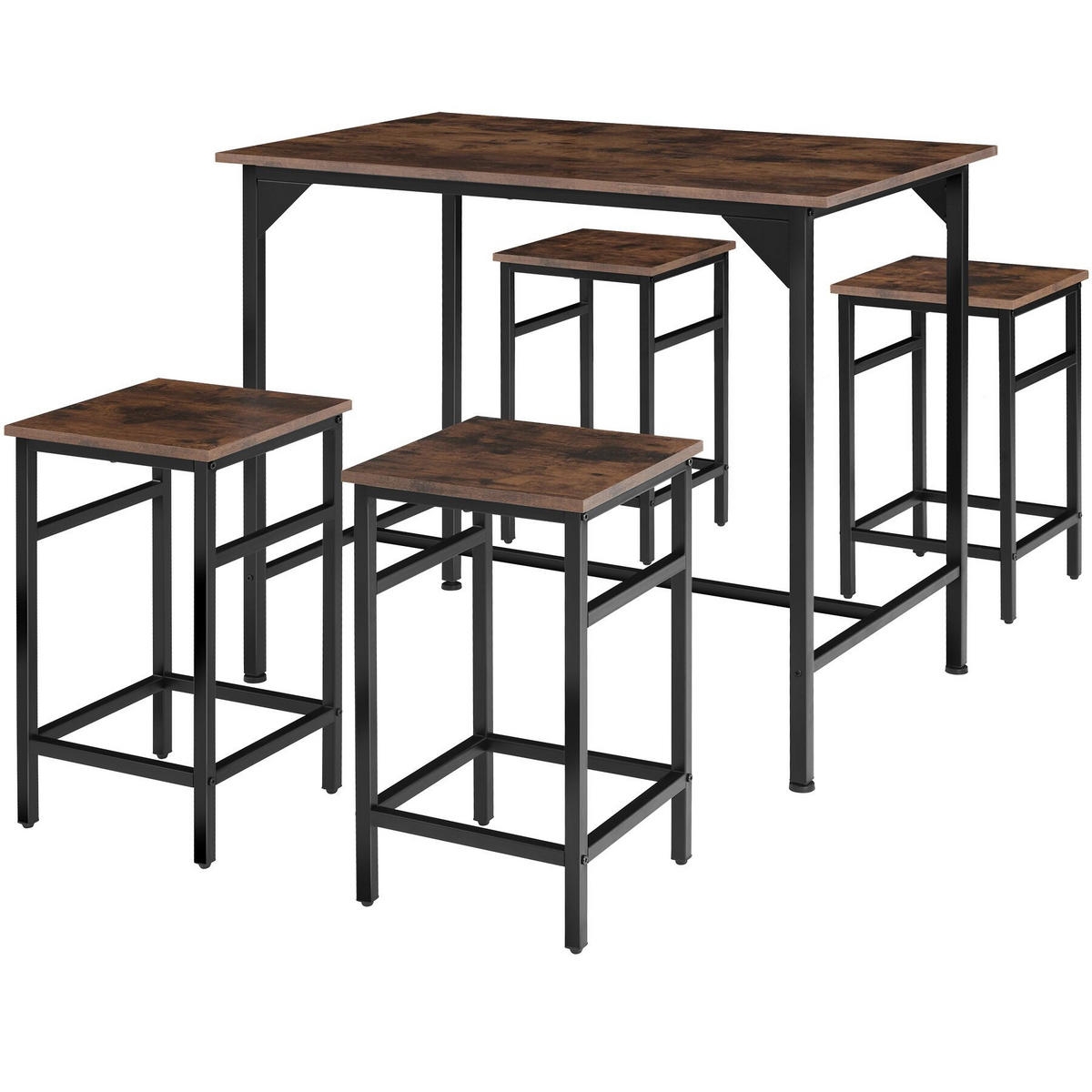 BARTISCH-SET Edinburgh,mit höhenverstellbaren Kunststofffüßen,Industrial Holz dunkel, rustikal - Rostfarben, Holz (124/88.5/100cm) - tectake