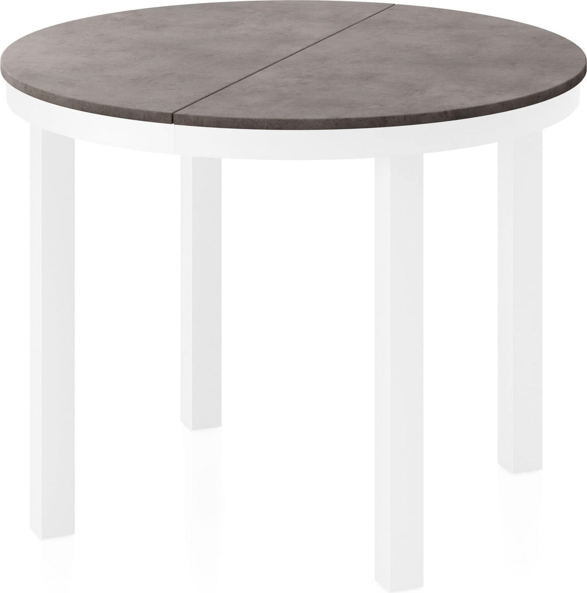 ESSTISCH Rowan Weiß runder ausziehbarer, Dunkelgrauer Beton 100-176/100/76 cm - Dunkelgrau/Weiß, Holzwerkstoff/Metall (100/100/76cm) - WFL GROUP