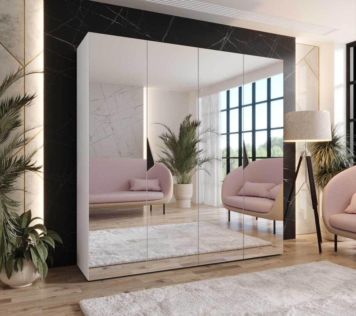 DREHTÜRENSCHRANK 202/200/52 4-türig - Schwarz/Weiß, Holz/Metall (200/202/52cm) - Abiks Möbel