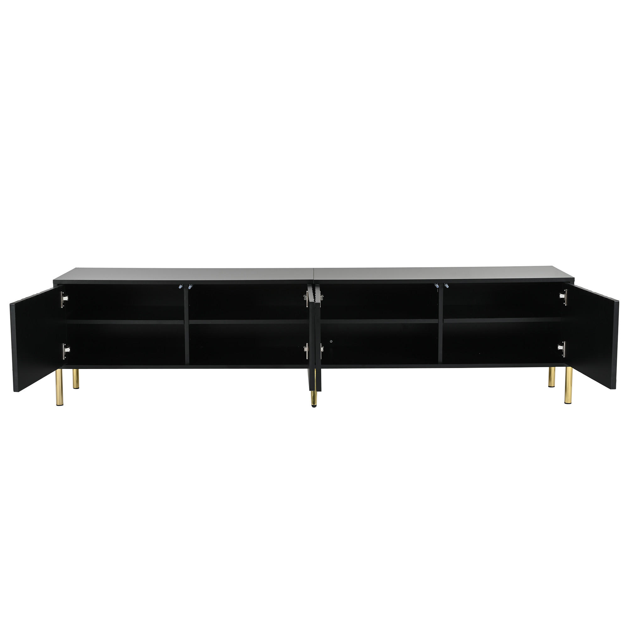 TV-ELEMENT 190/38/48 cm Schwarz mit goldene Tischbeine und gerilltes Türdesign - Schwarz, Holz (190/48/38cm) - Oxeza